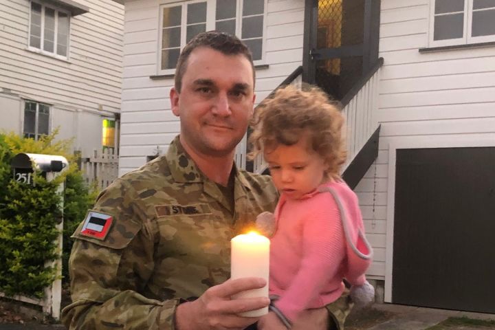 Paul Stone and little Ruby, ANZAC Day, 2020