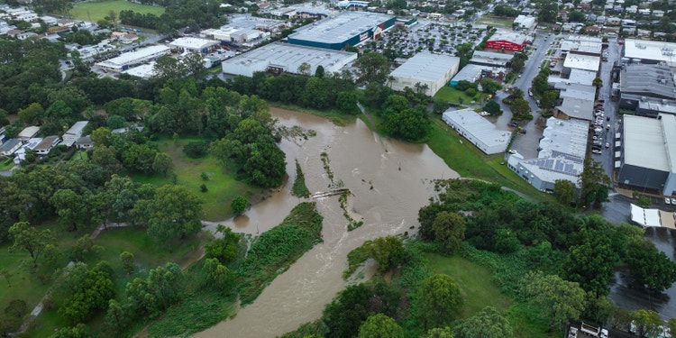drone shot of flooded creek
